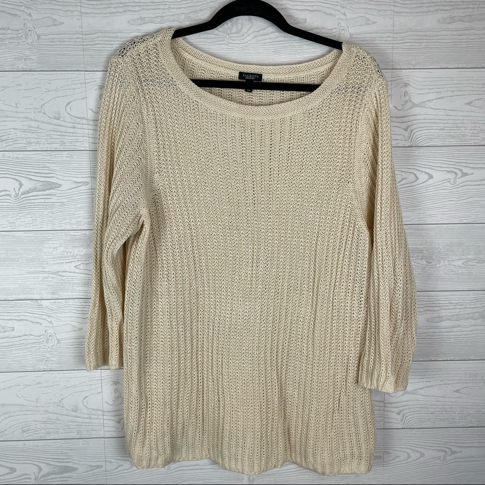 Talbots Knit Cream Sweater Blouse Size XL